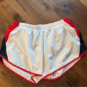 Nike White Athletic Shorts with Red & Navy Accents